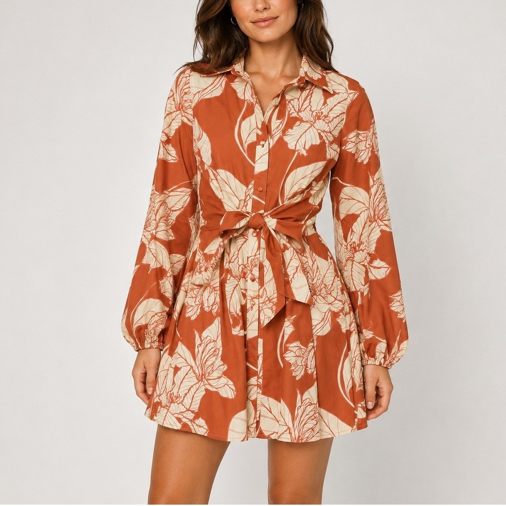 Hutch Betty Shirt Mini Dress L Copper Dramatic Vining Iris